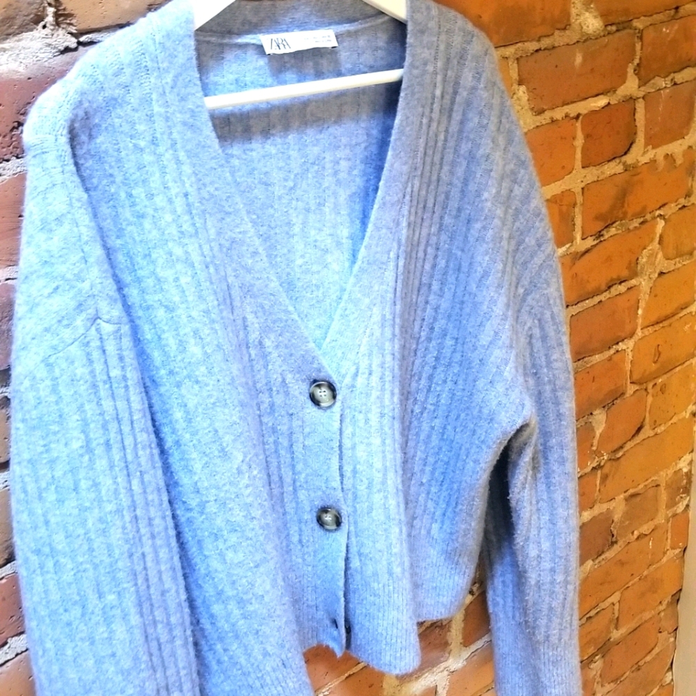 Oversized Zara blue cropped cardigan L large